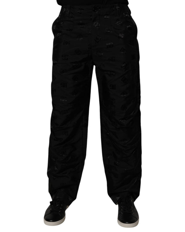 Black Logo Monogram Straight Pants