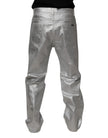Metallic Silver Cotton Straight Denim Jeans
