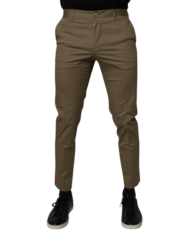 Dark Khaki Cotton Tapered Pants