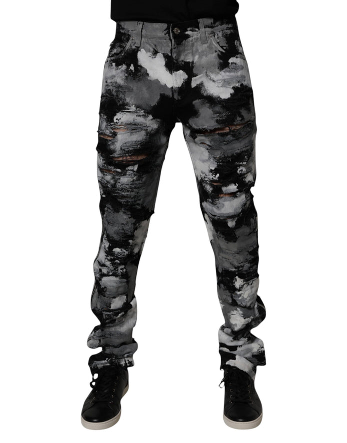 Multicolor Camouflage Tattered Skinny Denim Jeans