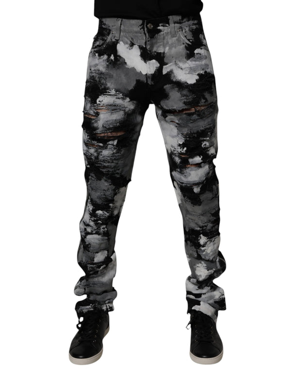Multicolor Camouflage Tattered Skinny Denim Jeans