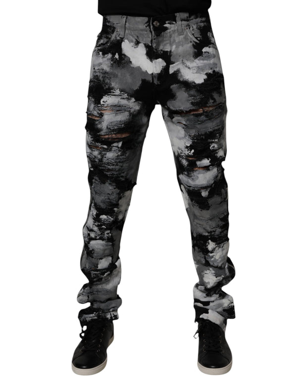 Multicolor Camouflage Tattered Skinny Denim Jeans