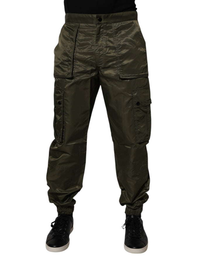 Dark Green Nylon Cargo Pants