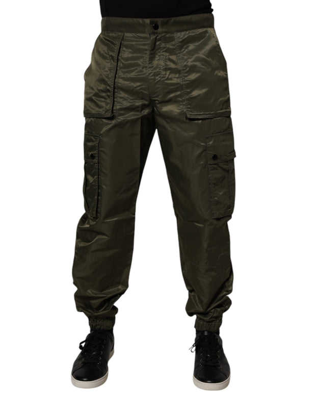 Dark Green Nylon Cargo Pants