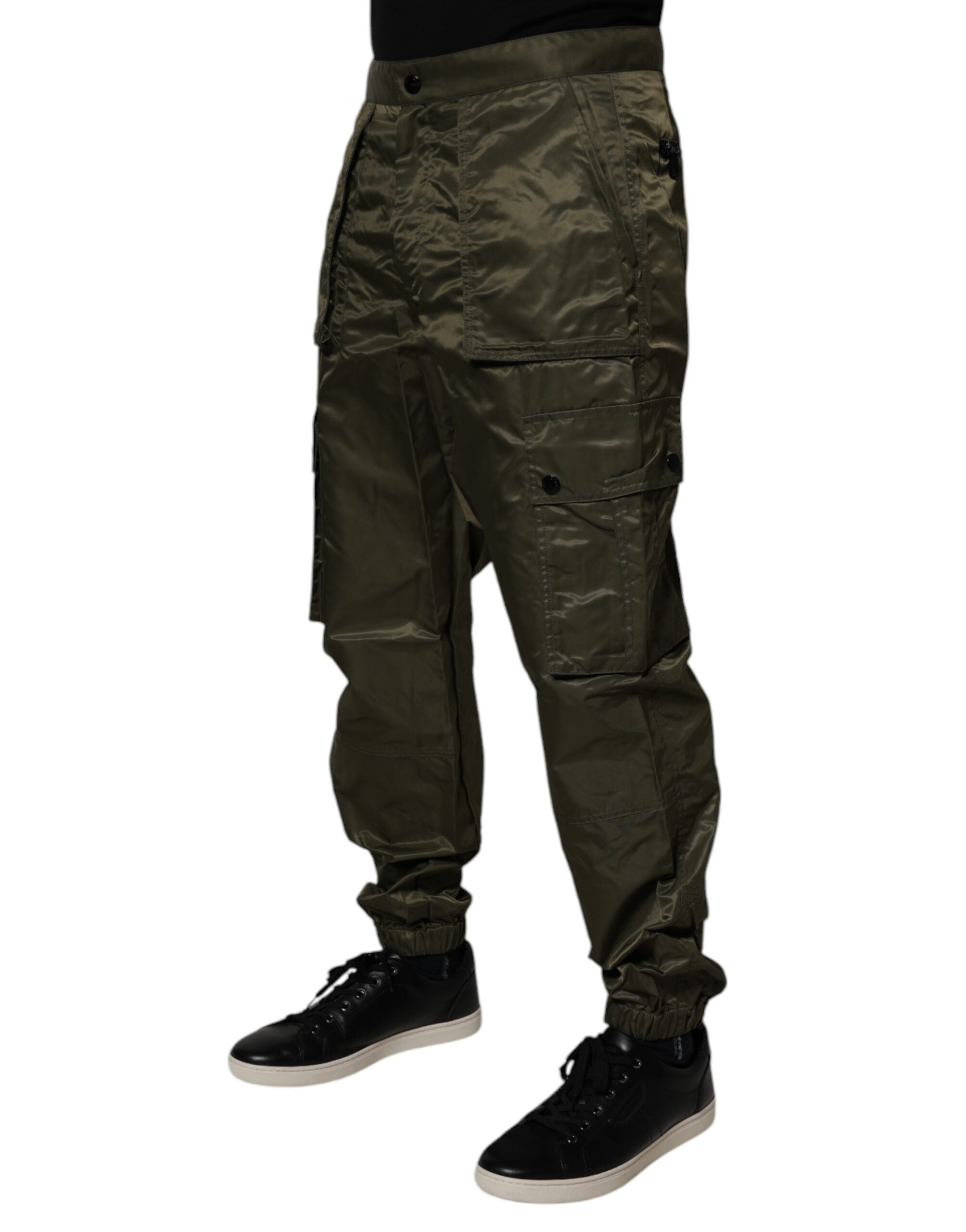 Dark Green Nylon Cargo Pants