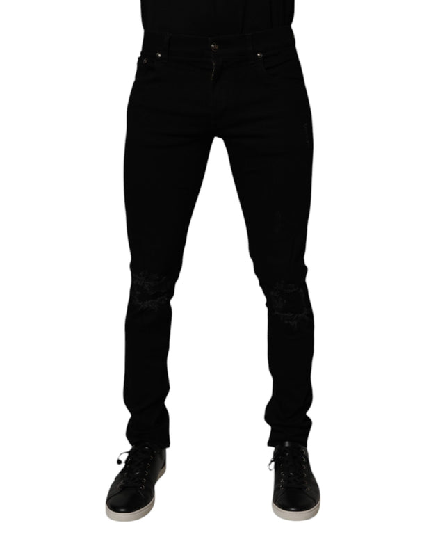 Black Cotton Stretch Skinny Men Denim Jeans