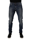 Dark Blue Cotton Leather Skinny Denim Jeans