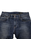 Dark Blue Cotton Leather Skinny Denim Jeans