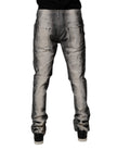 Gray Tie Dye Cotton Skinny Men Denim Jeans