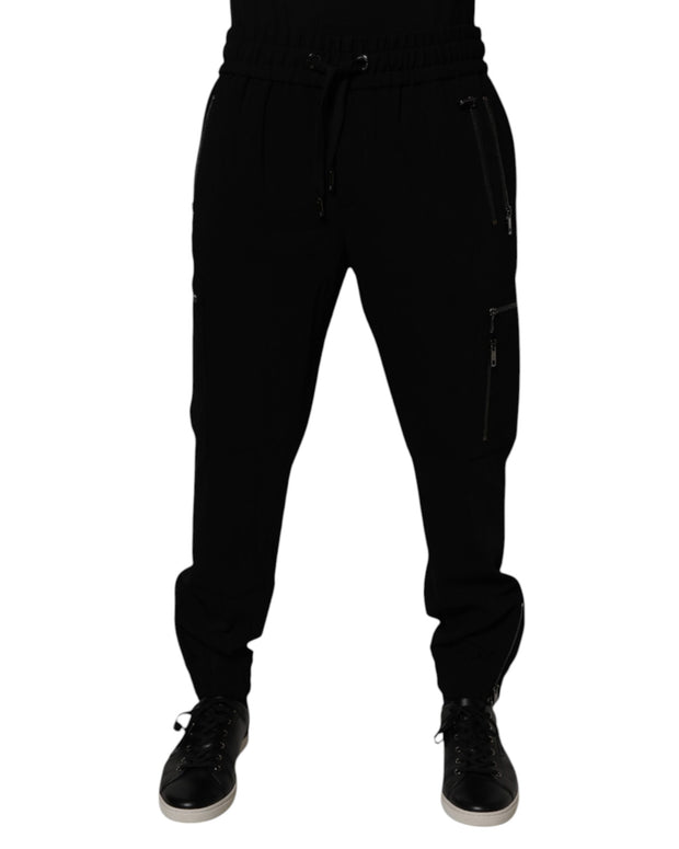 Black Wool Stretch Jogger Pants