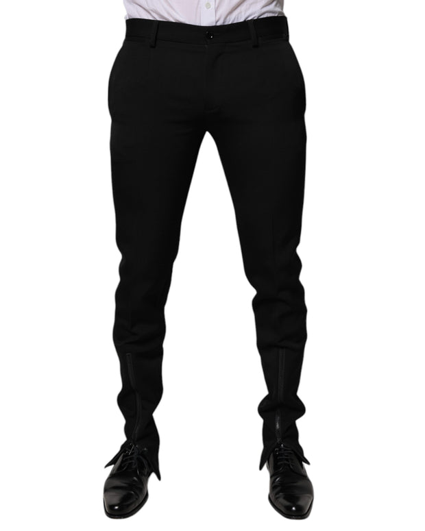 Black Wool Tapered Formal Dress Pants