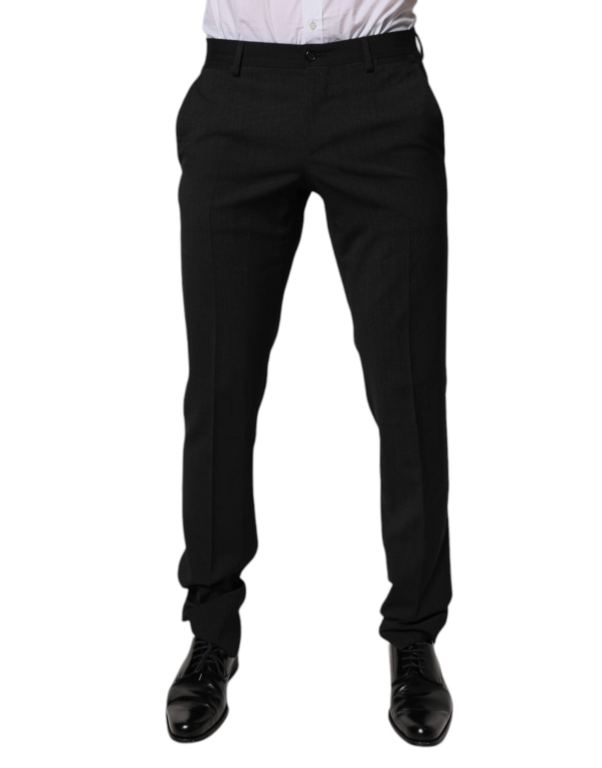 Black Polyester Tapered Formal Men Dress Pants