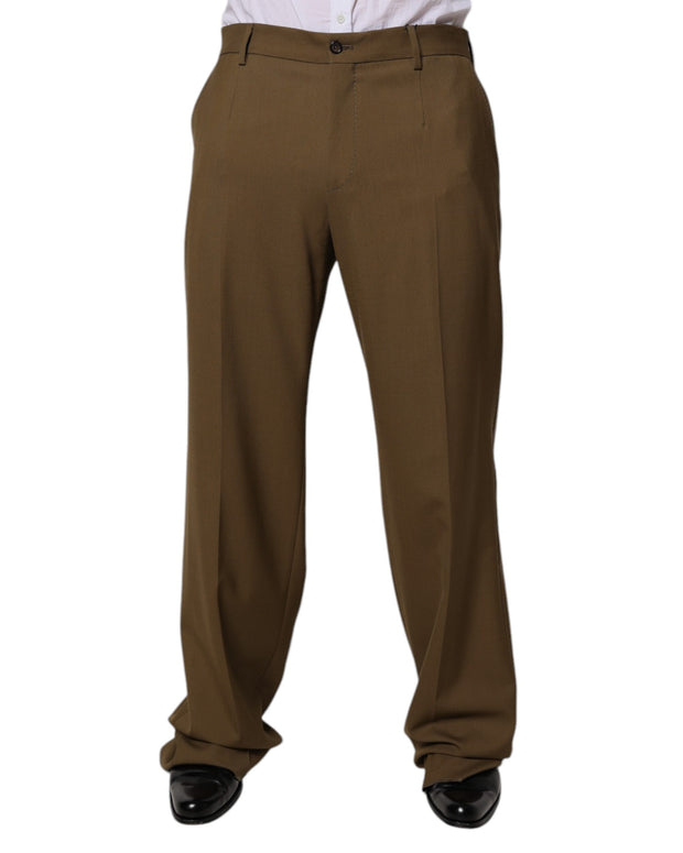 Brown Wool Straight Formal Dress Pants