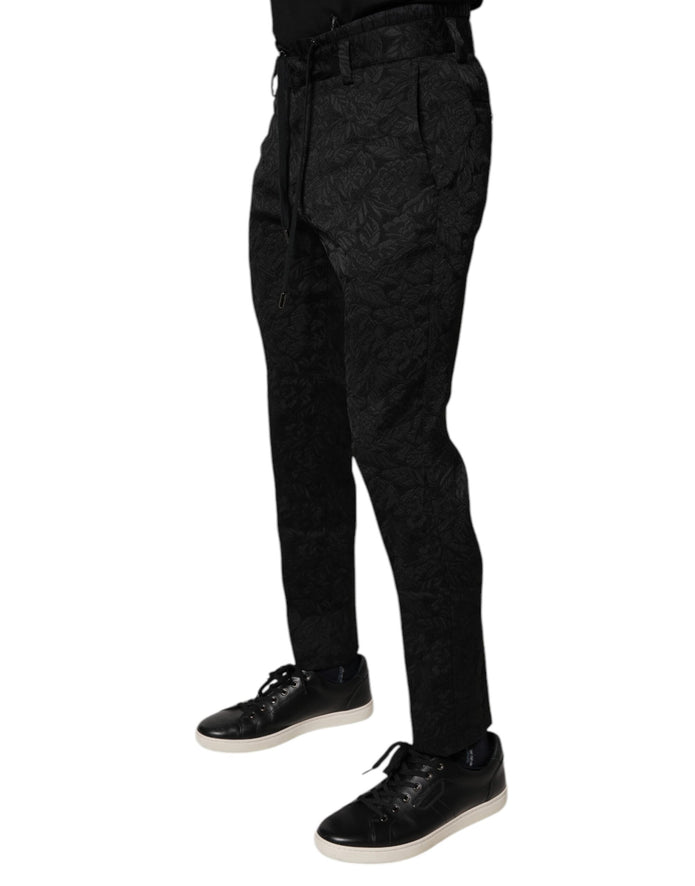 Black Brocade Polyester Skinny Dress Pants