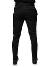 Black Brocade Polyester Skinny Dress Pants