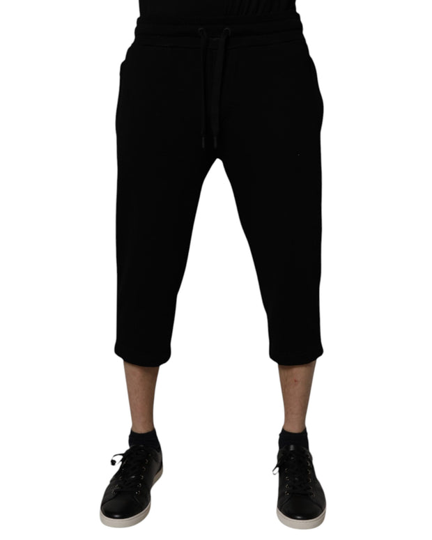 Black Cotton Blend Cropped Sweatpants Pants