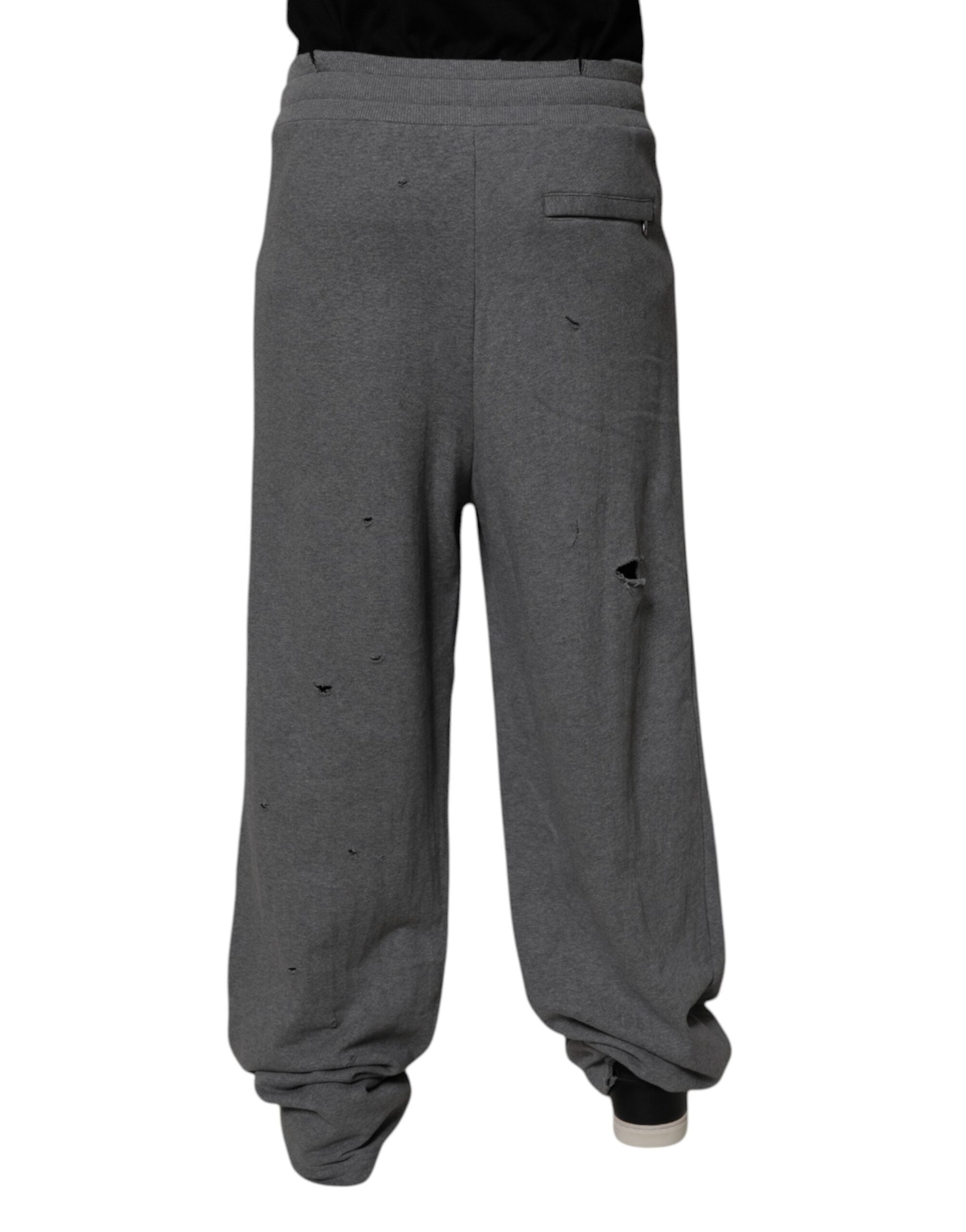 Gray Cotton RipStyle Straight Sweatpants Pants