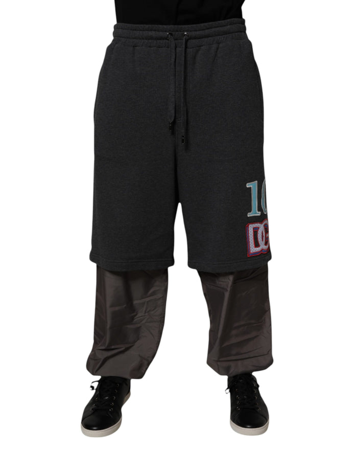Dark Gray Cotton Layered Straight Sweatpants Pants