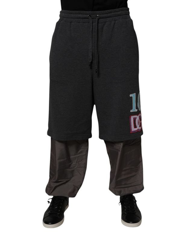 Dark Gray Cotton Layered Straight Sweatpants Pants
