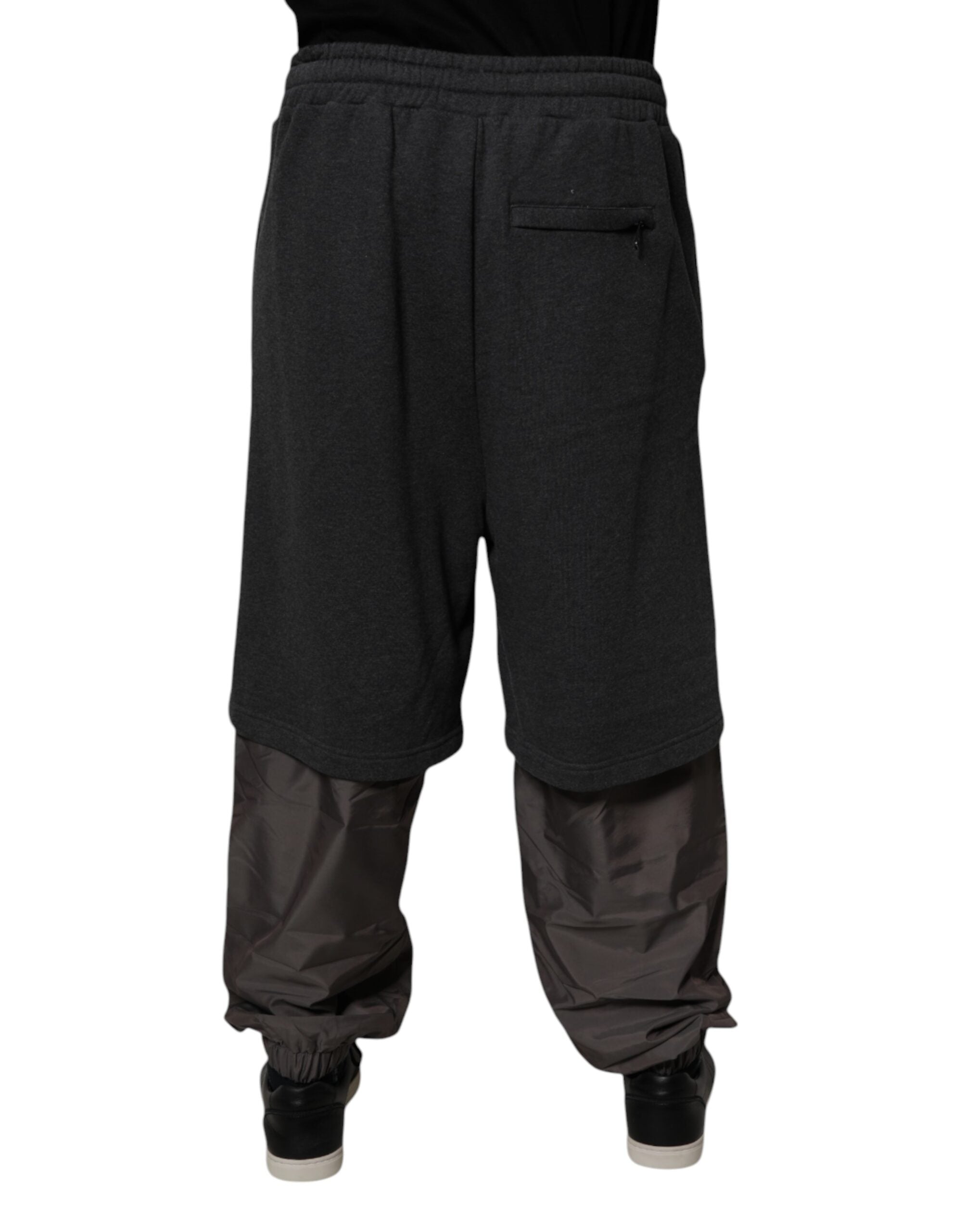 Dark Gray Cotton Layered Straight Sweatpants Pants