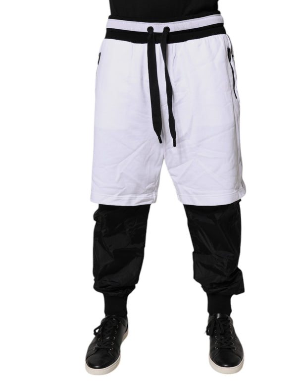 Black White Cotton Layered Sweatpants Pants
