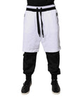 Black White Cotton Layered Sweatpants Pants