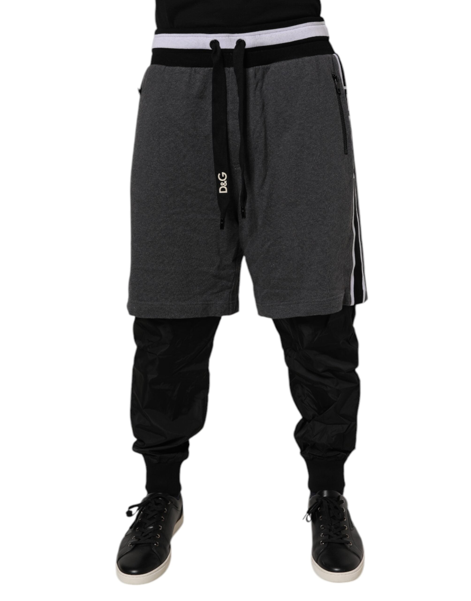 Black Gray Cotton Layered Men Sweatpants Pants