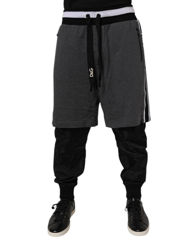 Black Gray Cotton Layered Men Sweatpants Pants