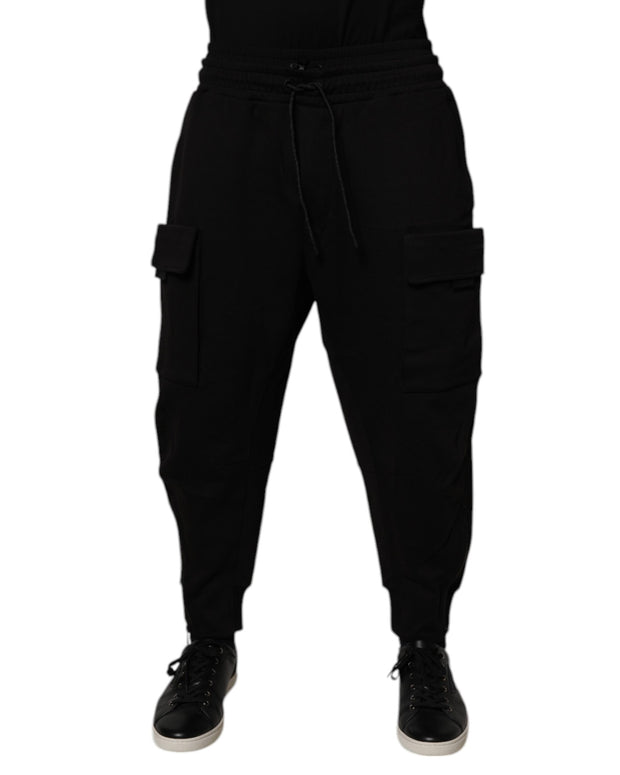 Black Cotton Men Cargo Jogger Sweatpants Pants