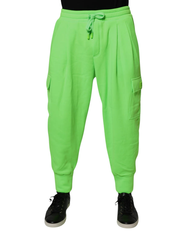 Neon Green Cargo Jogger Men Sweatpants Pants