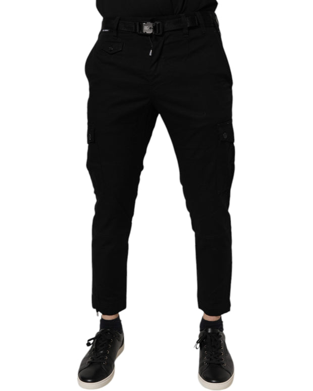 Black Cotton Stretch Skinny Cargo Denim Jeans