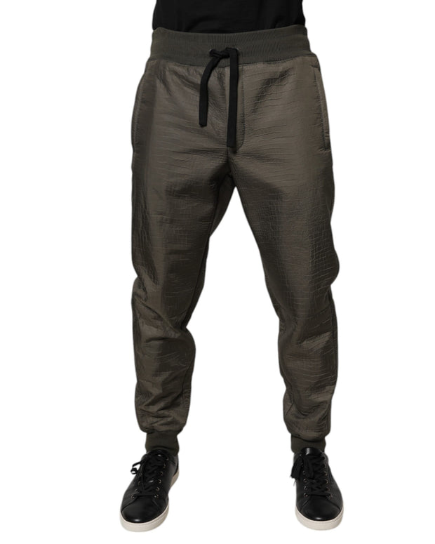 Brown Lambskin Leather Men Sweatpants Pants