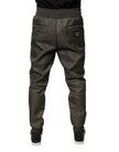 Brown Lambskin Leather Men Sweatpants Pants