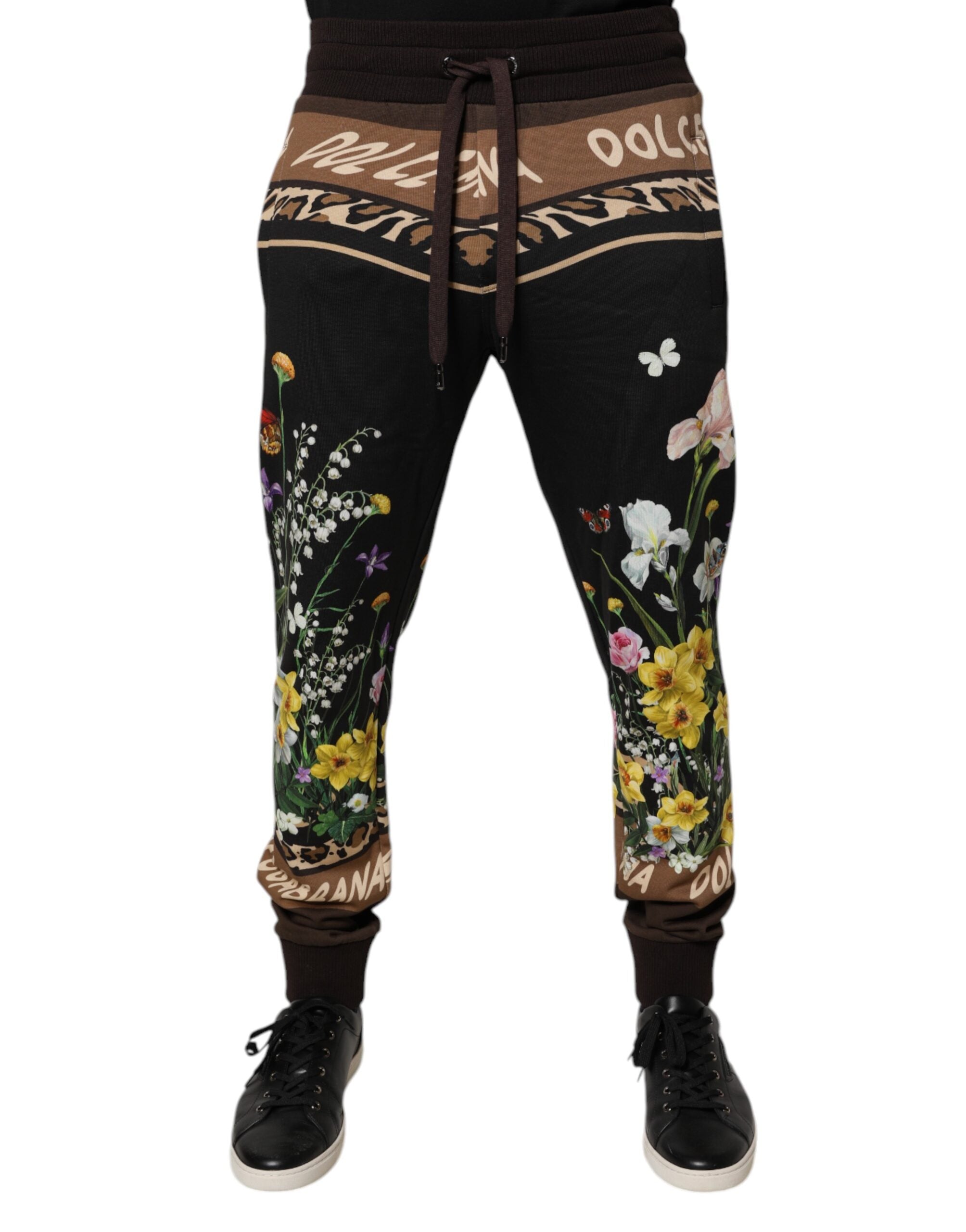 Black Floral Cotton Jogger Sweatpants Pants