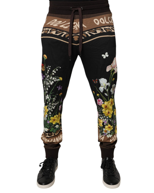 Black Floral Cotton Jogger Sweatpants Pants