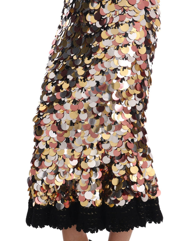 Gold Sequined Peplum High Waist Skirt