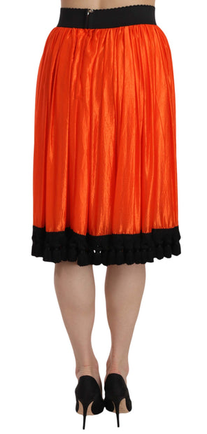 High-Waist Black & Orange Knee-Length Skirt