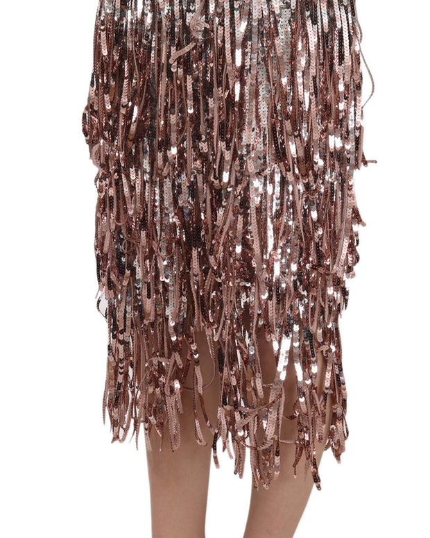 Sequin Embellished Fringe Midi Pencil Skirt