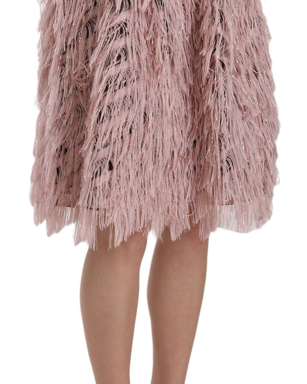 Pink Gold Fringe Metallic Pencil A-line Skirt
