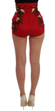 Elegant Silk Red Embroidered Mini Shorts