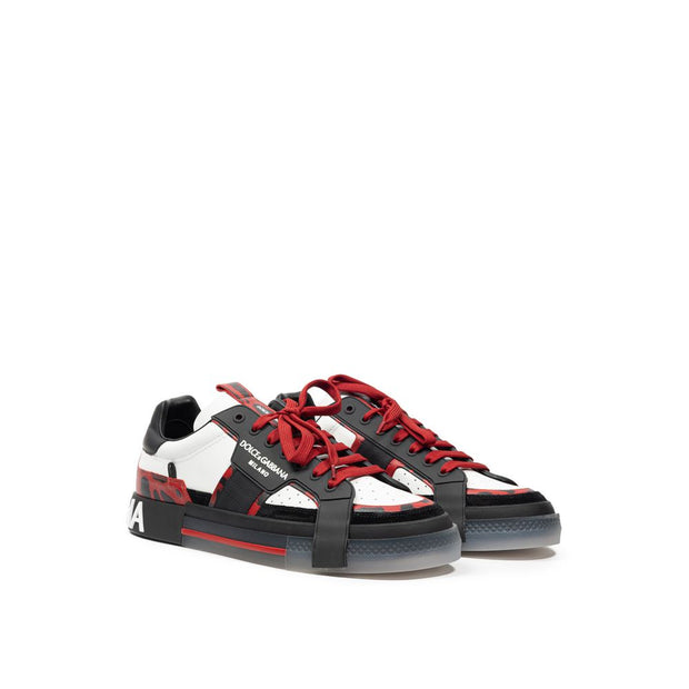Black And White Leather Low Top Sneakers