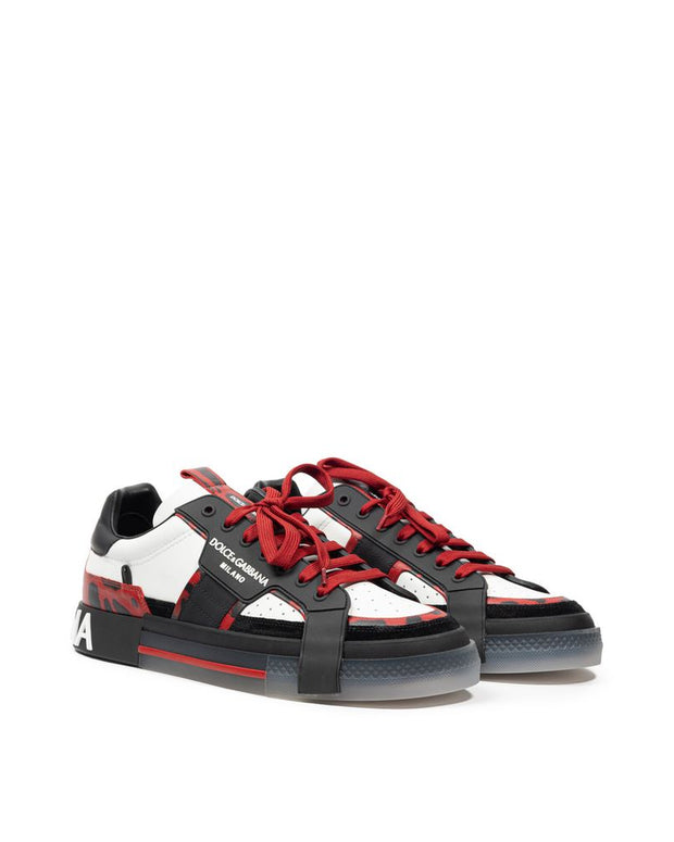 Black And White Leather Low Top Sneakers