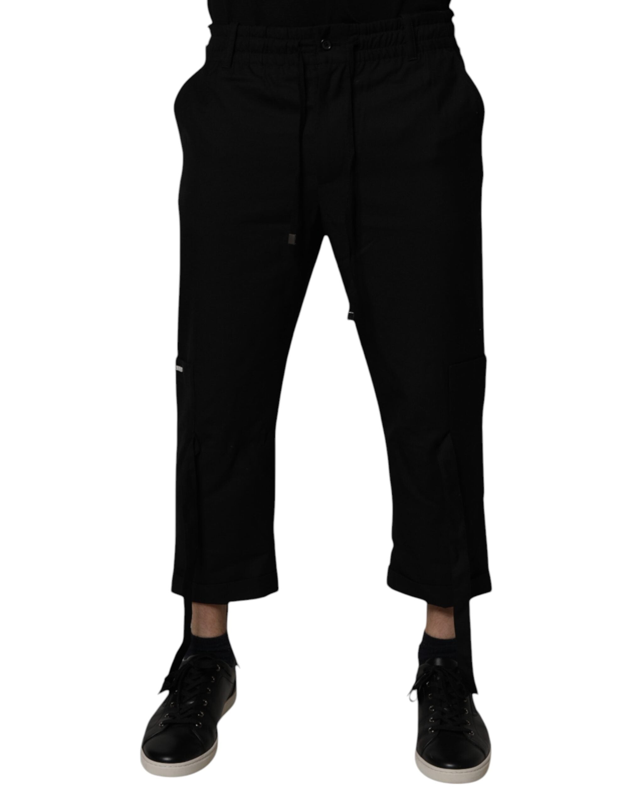 Black Polyester Men Cropped Pants
