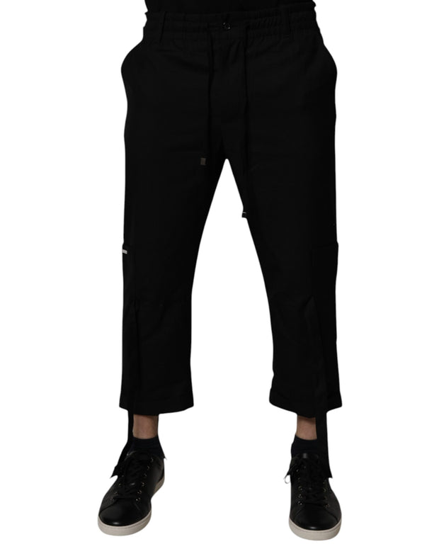 Black Polyester Men Cropped Pants