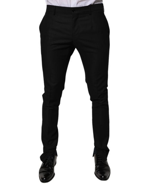 Black Virgin Wool MenSkinny Dress Formal Pants