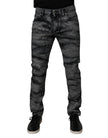 Gray Tie Dye Cotton Skinny Men Denim Jeans