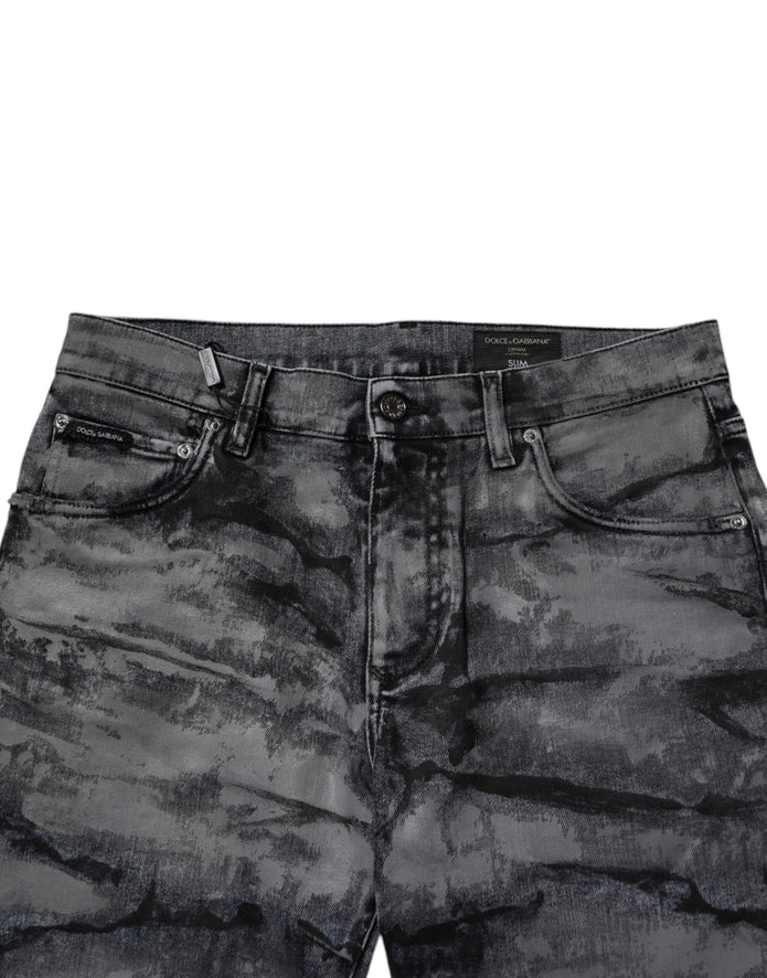 Gray Tie Dye Cotton Skinny Men Denim Jeans