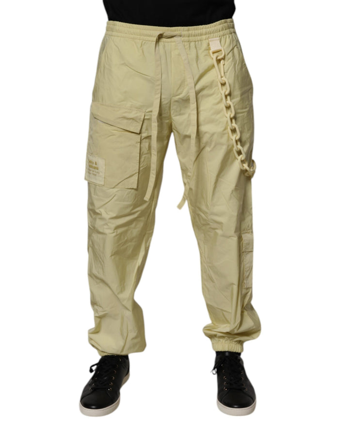 Yellow Nylon Cargo Chain Men Jogger Pants