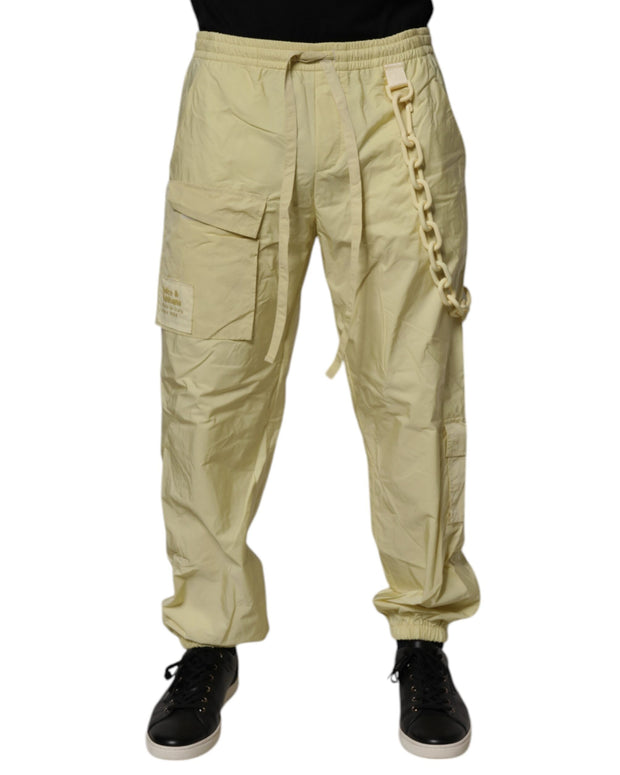 Yellow Nylon Cargo Chain Men Jogger Pants
