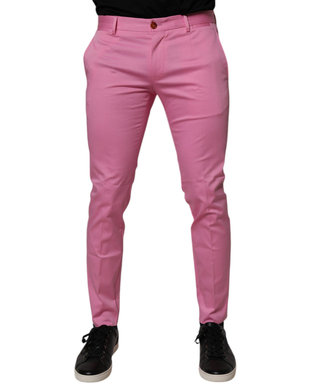 Pink Cotton Slim Fit Men Dress Formal Pants